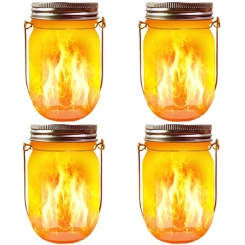 Aubasic Solar Mason Jar Flicker Lights Upgraded, 4 Pack Flickering Torches Lights Outdoor Hanging Lanterns Landscape Decoration Lighting Dusk to Dawn Auto On/Off Security Halloween Torch Lights - Image 1